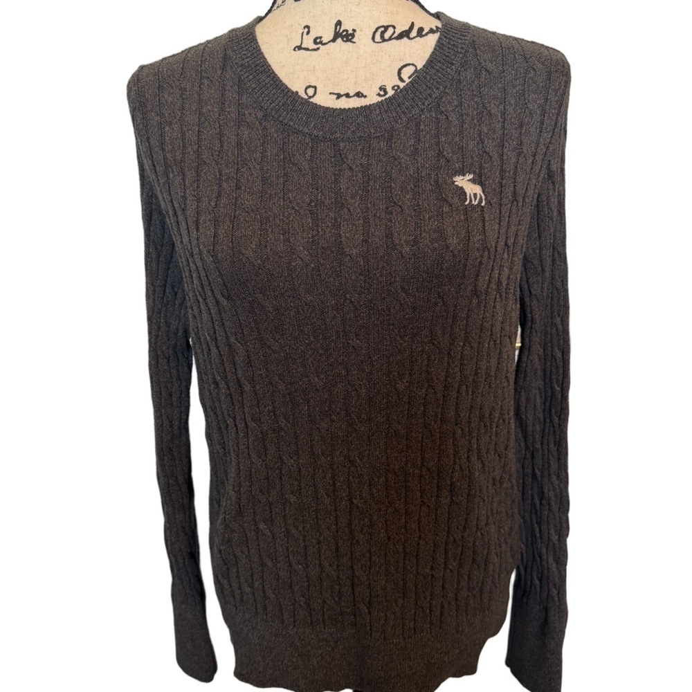 Abercrombie & Fitch Women’s Gray Cable Knit Sweater with Logo Size XL